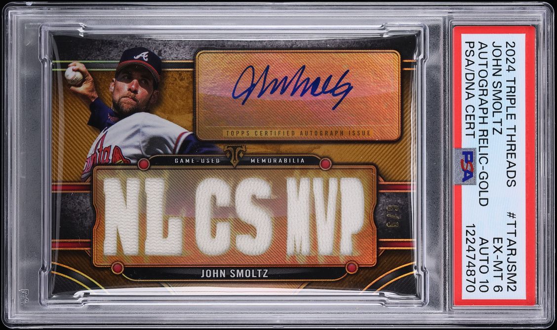 2024 Topps Triple Threads Gold John Smoltz PATCH AUTO DNA 10 /9 #TTAR-JSM2 PSA 6 EXMT