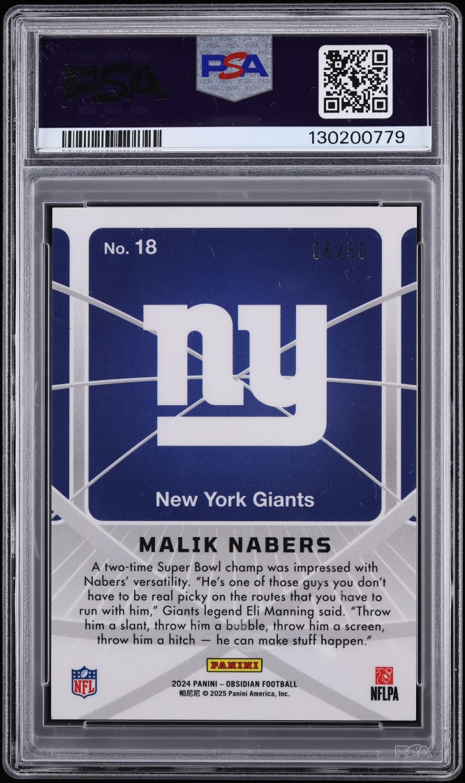 2024 Panini Obsidian Atomic Initials Purple Malik Nabers ROOKIE /50 #18 PSA 10 GEM MINT - Photo 2
