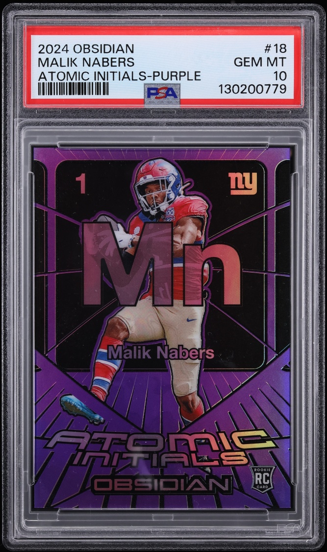 2024 Panini Obsidian Atomic Initials Purple Malik Nabers ROOKIE /50 #18 PSA 10 GEM MINT