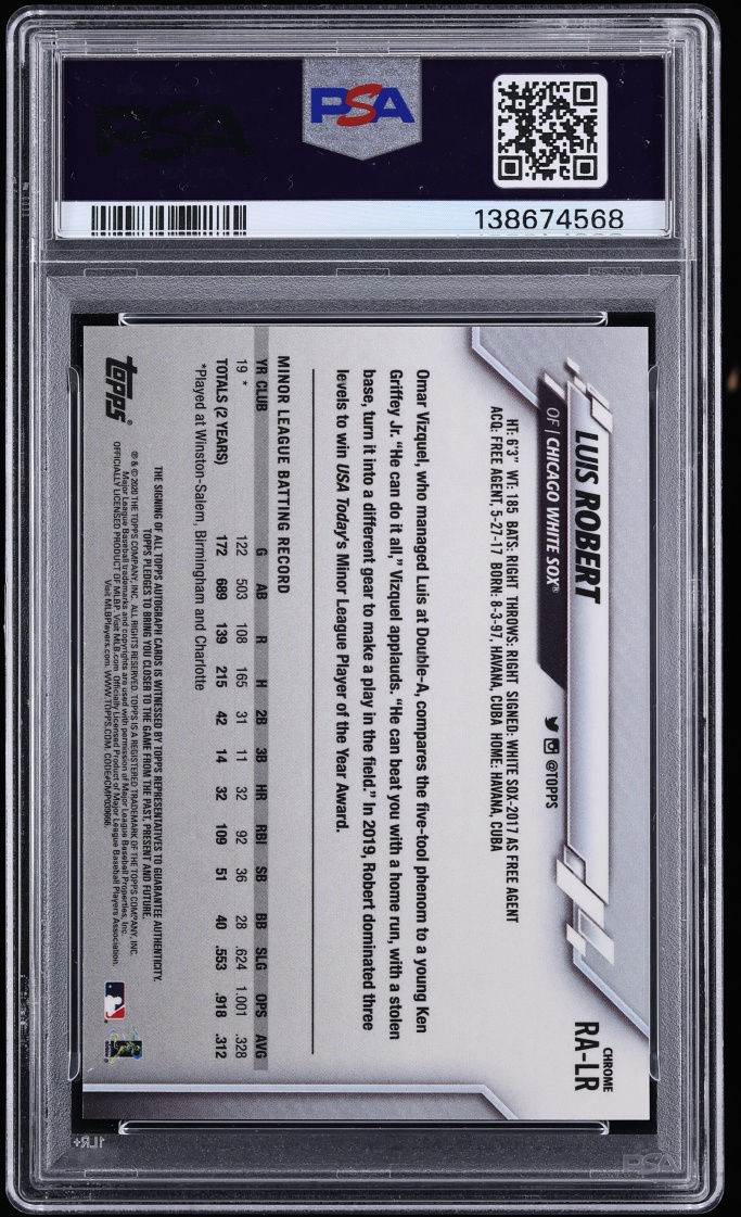 2020 Topps Chrome Luis Robert ROOKIE AUTO #RA-LR PSA 10 GEM MINT - Photo 2