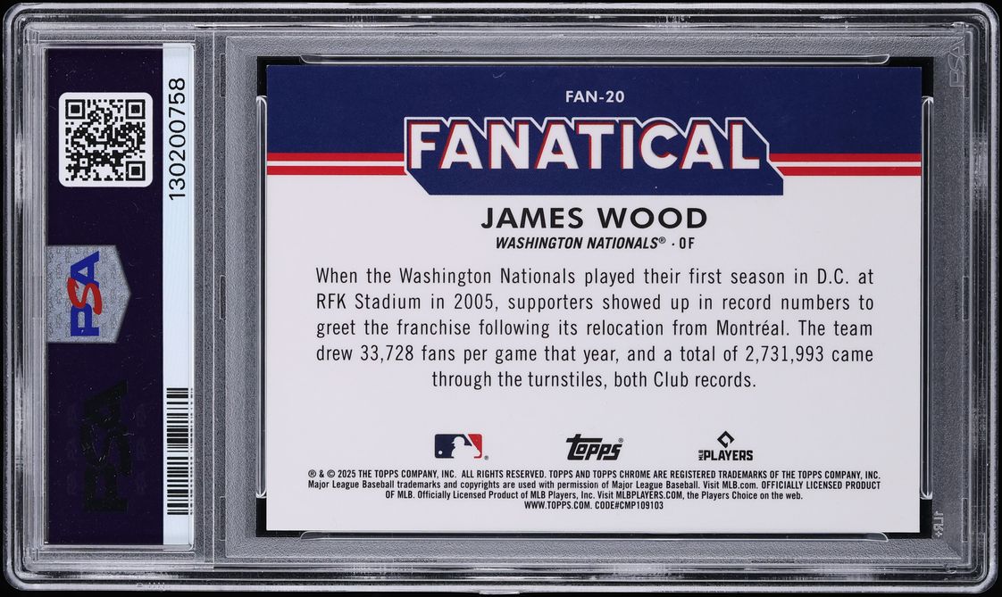 2025 Topps Chrome Fanatical James Wood ROOKIE #FAN-20 PSA 9 MINT - Photo 2