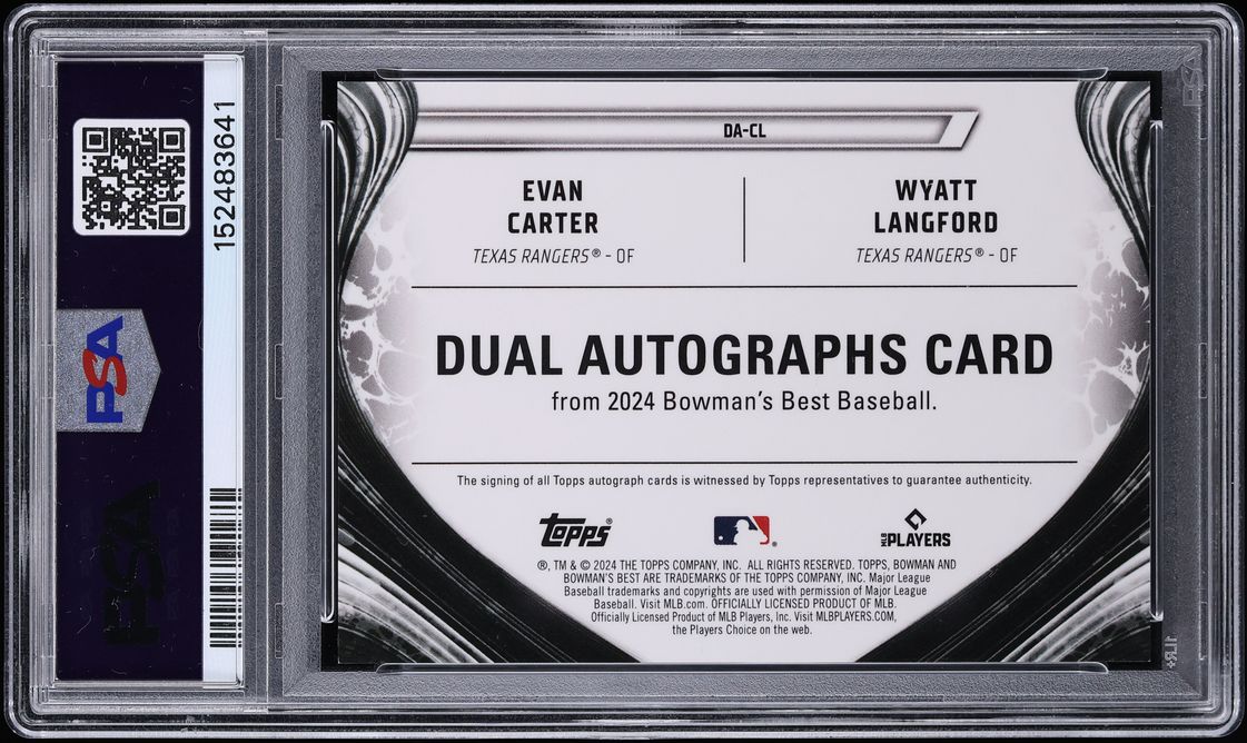 2024 Bowman's Best Evan Carter Wyatt Langford ROOKIE AUTO /75 #DA-CL PSA 10 GEM MINT - Photo 2