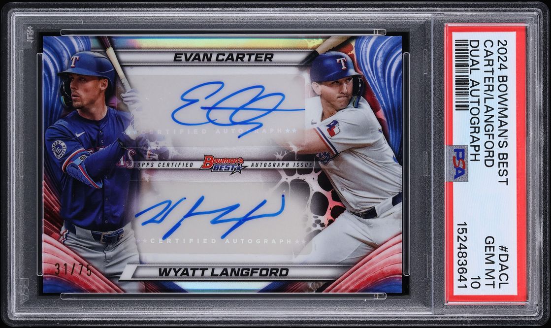 2024 Bowman's Best Evan Carter Wyatt Langford ROOKIE AUTO /75 #DA-CL PSA 10 GEM MINT
