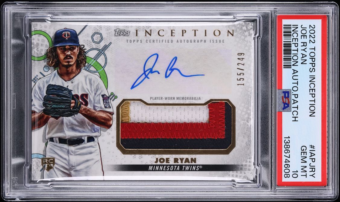 2022 Topps Inception Joe Ryan ROOKIE PATCH AUTO /249 #IAP-JRY PSA 10 GEM MINT