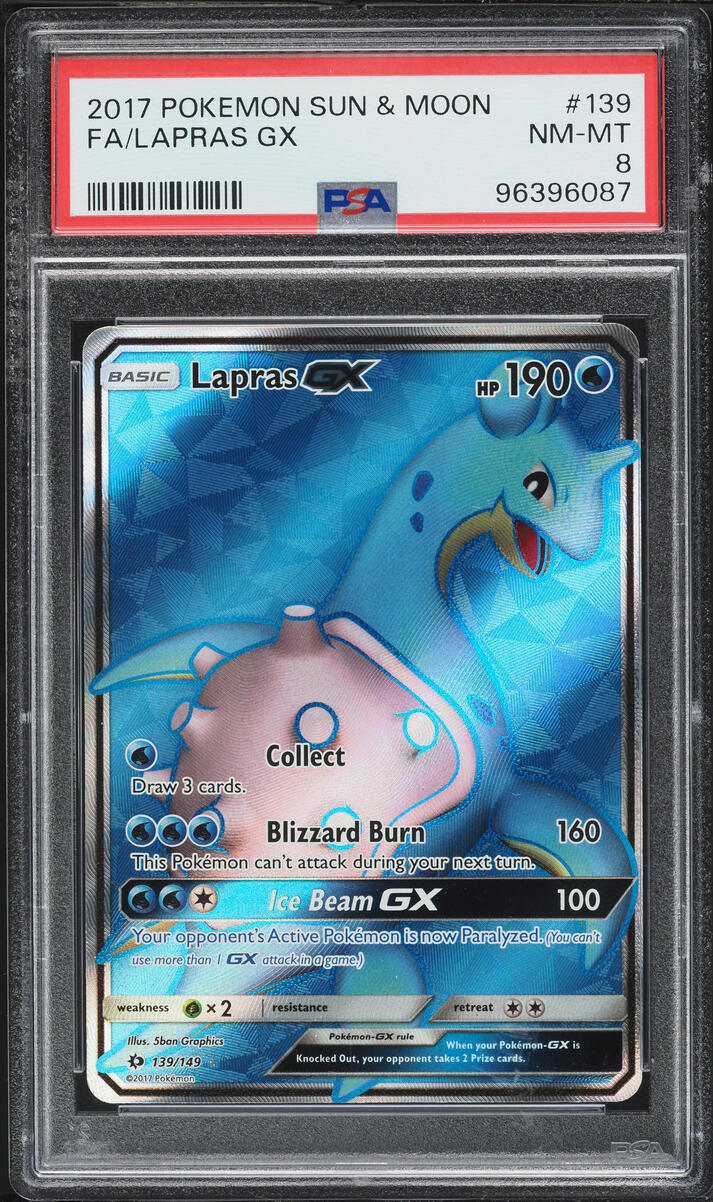 2017 Pokemon Sun & Moon Full Art Lapras GX #139 PSA 8 NM-MT