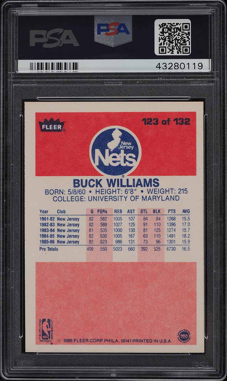 1986 Fleer Basketball Buck Williams #123 PSA 9 MINT