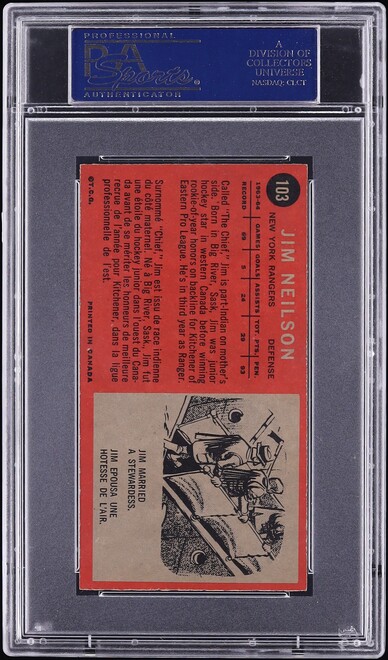 1964 Topps Hockey Jim Neilson #103 PSA 8 NM-MT
