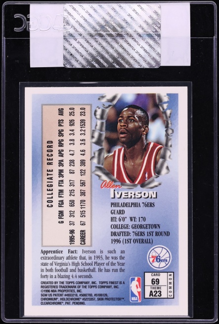 1996 Finest Basketball Allen Iverson ROOKIE #69 CGC AUTH