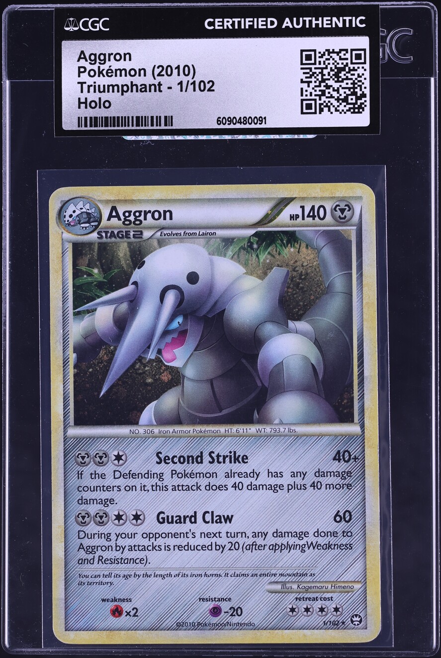 2010 Pokemon HeartGold & SoulSilver Triumphant Holo Aggron #1 CGC AUTH