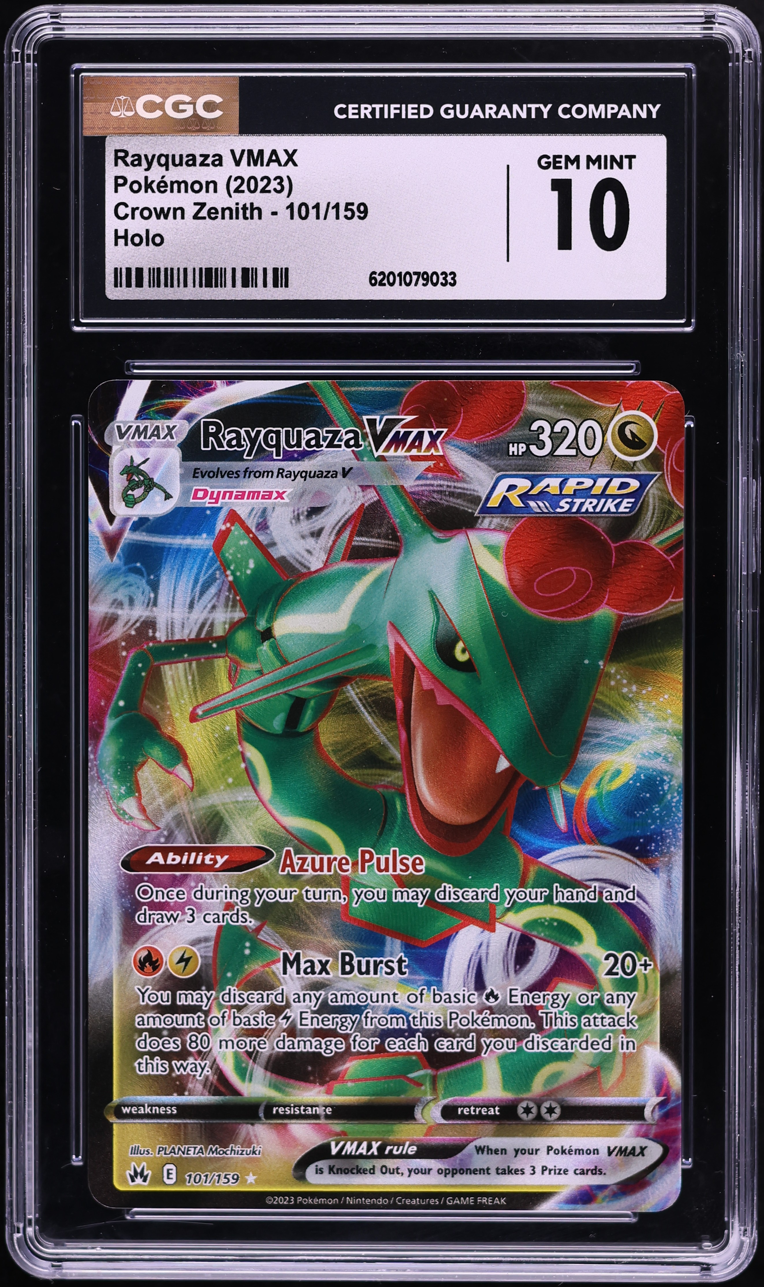 2023 Pokemon Sword & Shield Crown Zenith Full Art Rayquaza VMAX #101 CGC 10 GEM MINT