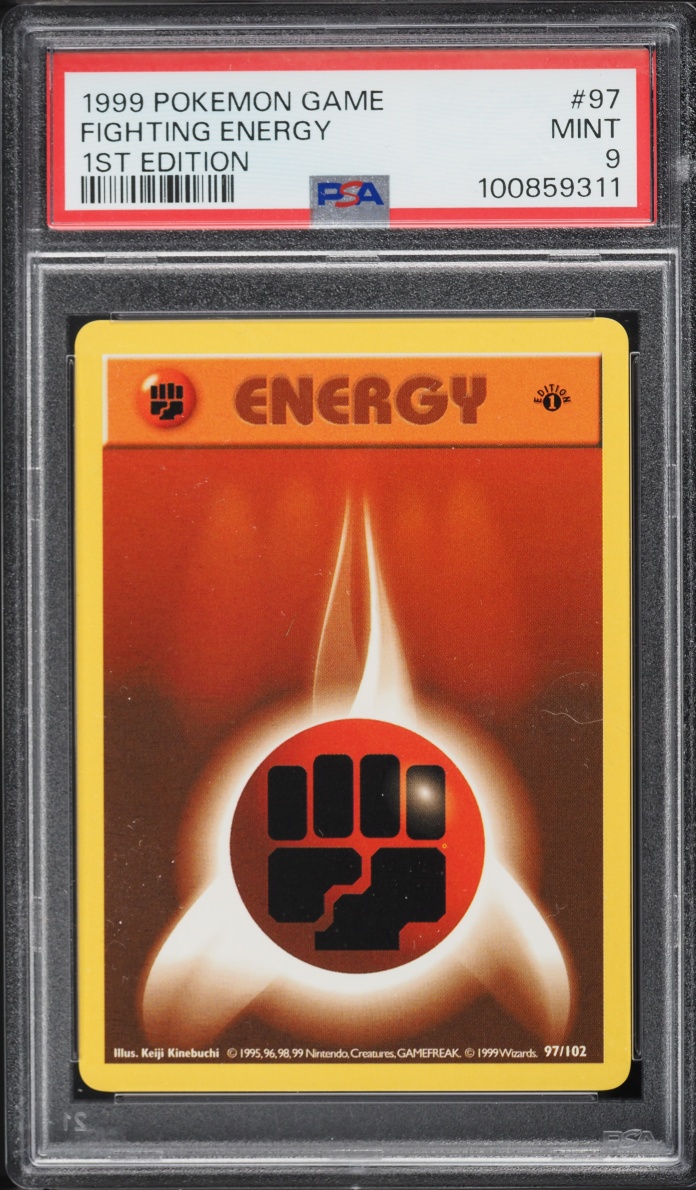 1999 Pokemon Base Set Shadowless 1st Edition Fighting Energy #97 PSA 9 MINT