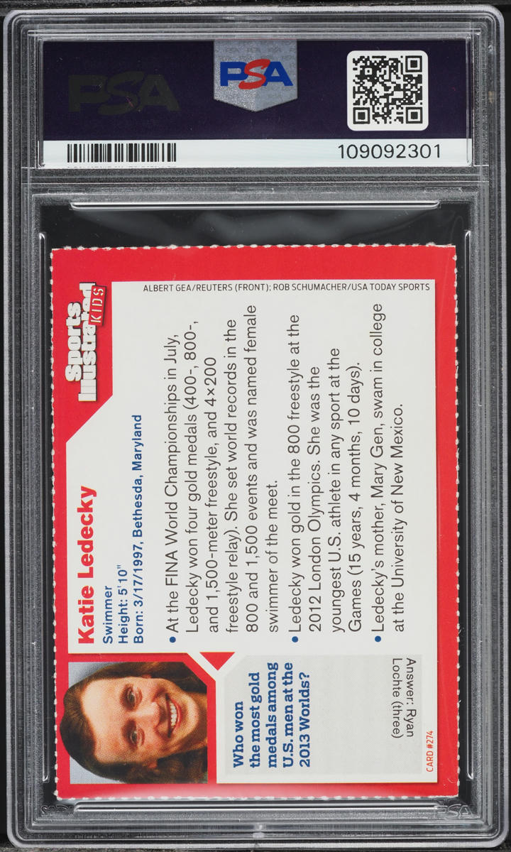 2013 Sports Illustrated For Kids Katie Ledecky ROOKIE #274 PSA 6 EXMT
