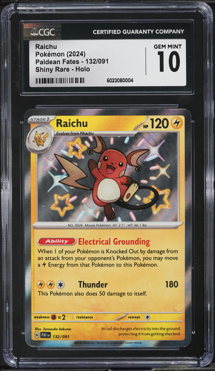 2024 Pokemon Scarlet & Violet Paldean Fates Shiny Raichu #132 CGC 10 GEM MINT