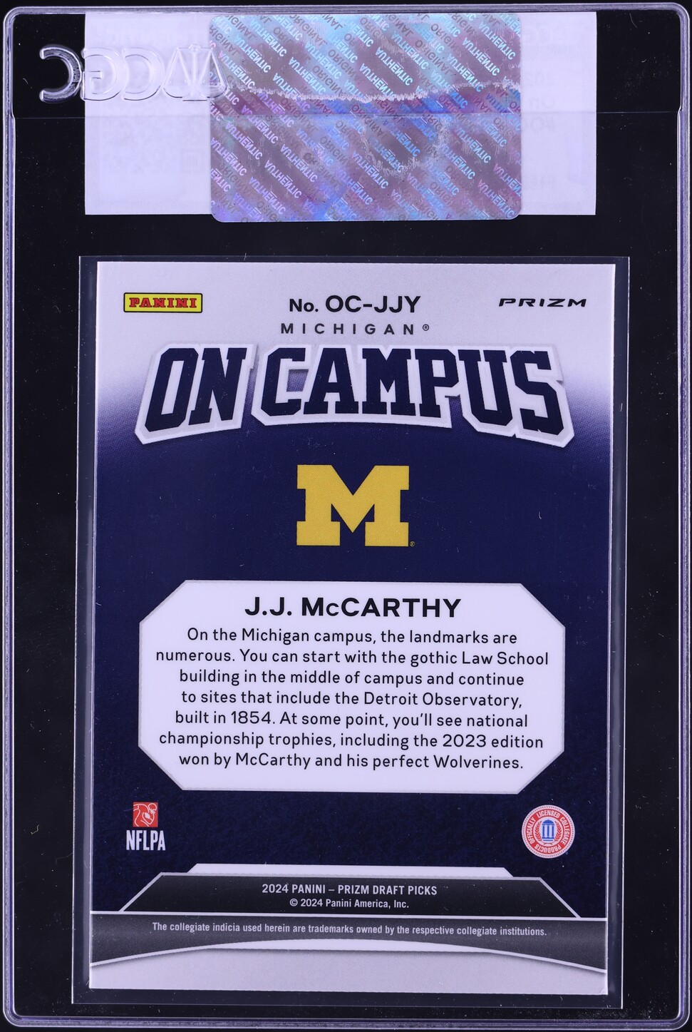 2024 Panini Prizm Draft Picks On Campus J.J. McCarthy ROOKIE #OC-JJY CGC AUTH