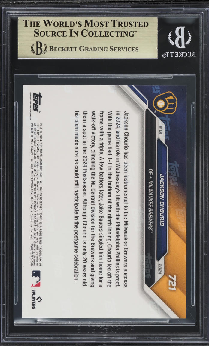 2024 Topps Now Jackson Chourio ROOKIE #721 BGS 9.5 GEM MINT