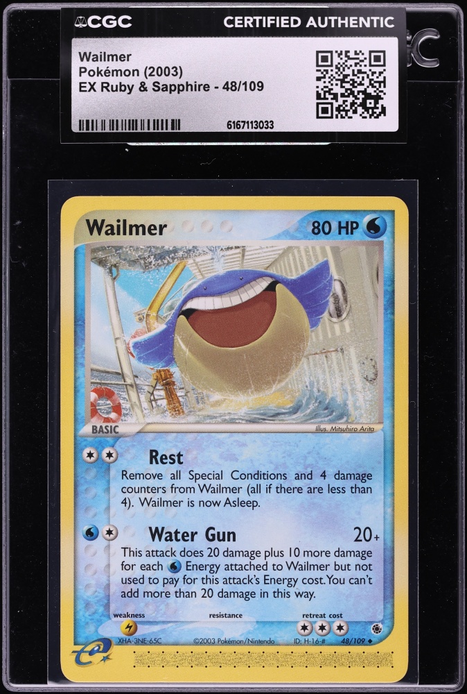2003 Pokemon EX Ruby & Sapphire Wailmer #48 CGC AUTH