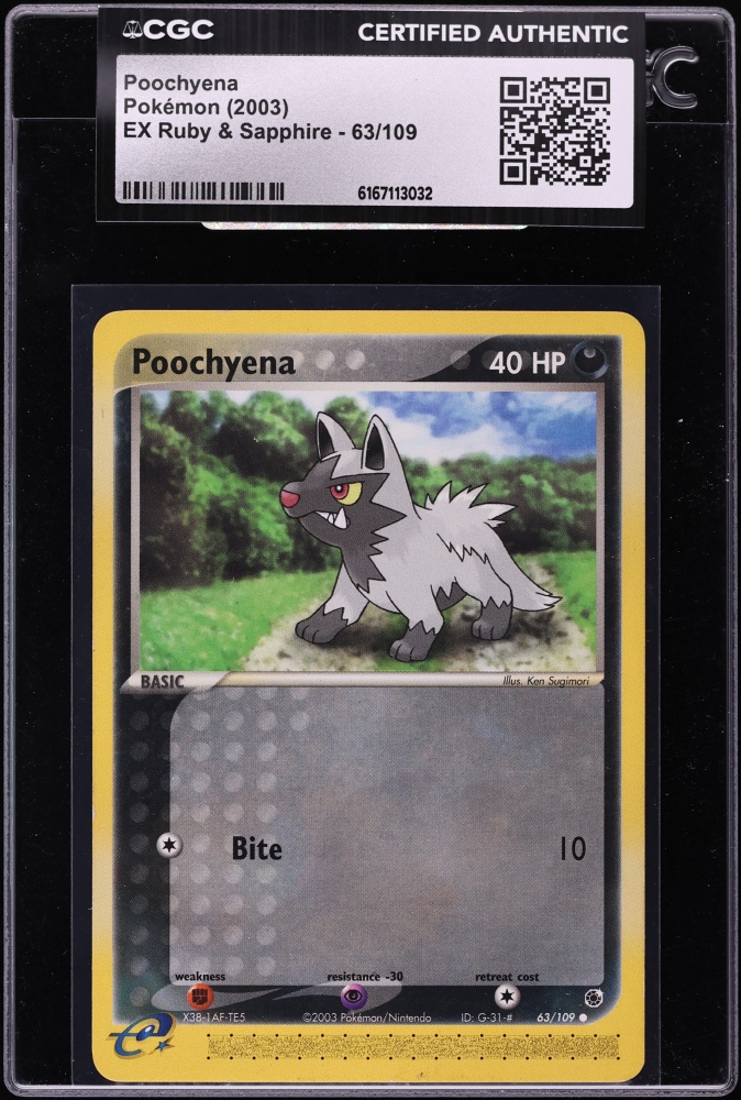 2003 Pokemon EX Ruby & Sapphire Poochyena #63 CGC AUTH