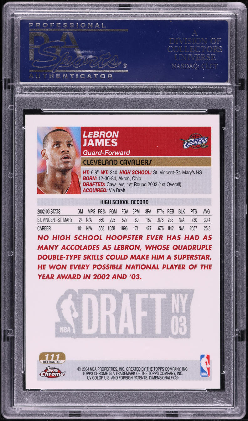 2003 Topps Chrome Refractor LeBron James ROOKIE #111 PSA 9 MINT