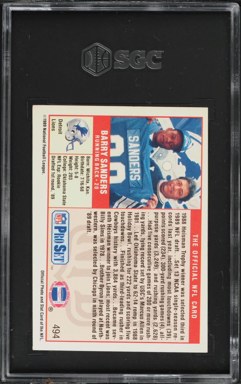 1989 Pro Set Football Barry Sanders ROOKIE #494 SGC 6 EXMT