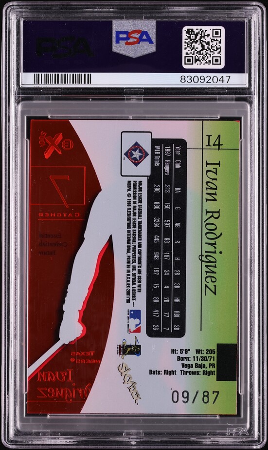 1998 Skybox E-X 2001 Essential Credentials Future Ivan Rodriguez /87 #14 PSA 8 NM-MT - Photo 2