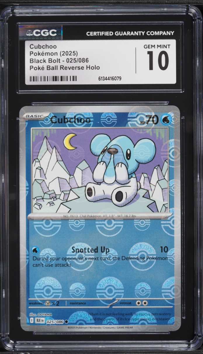 2025 Pokemon Scarlet & Violet Black Bolt Poke Ball Reverse Holo Cubchoo #025 CGC 10 GEM MINT