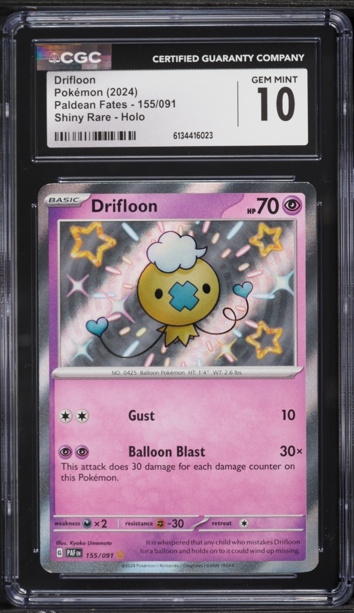 2024 Pokemon Scarlet & Violet Paldean Fates Shiny Rare Drifloon #155 CGC 10 GEM MINT