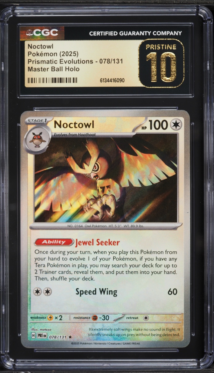 2025 Pokemon Scarlet & Violet Prismatic Evolutions Master Ball Holo Noctowl #78 CGC 10 PRISTINE