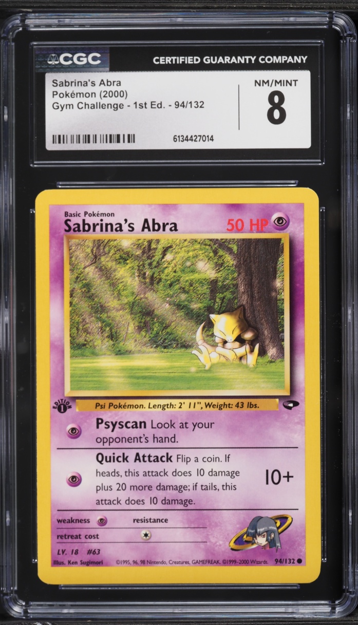 2000 Pokemon Gym Challenge 1st Edition Sabrina's Abra #94 CGC 8 NM-MT