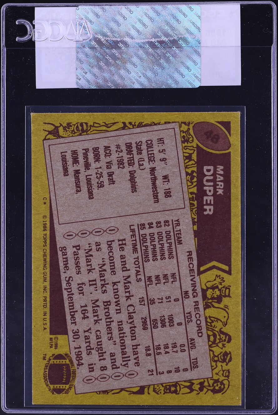 1986 Topps Football Mark Duper #48 CGC AUTH