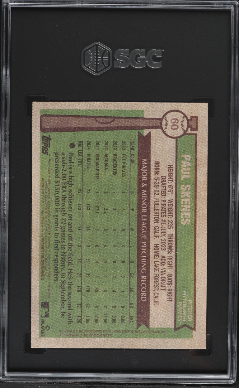 2025 Topps Heritage Paul Skenes #60 SGC 10 GEM MINT