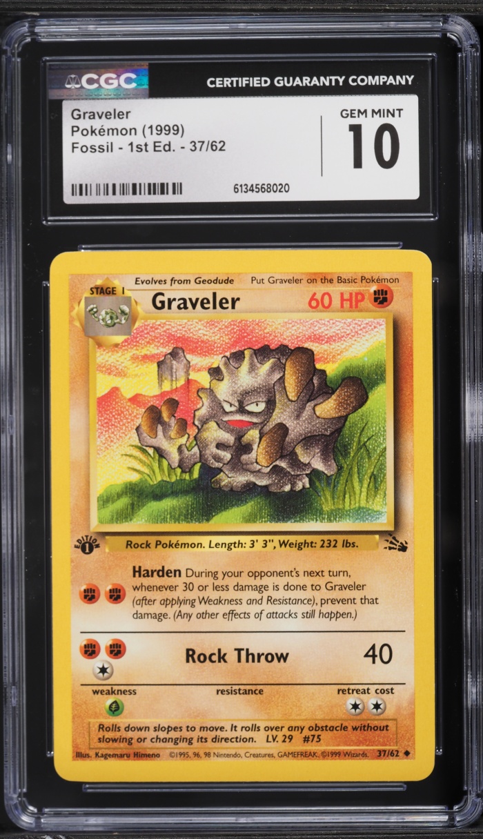1999 Pokemon Fossil 1st Edition Graveler #37 CGC 10 GEM MINT