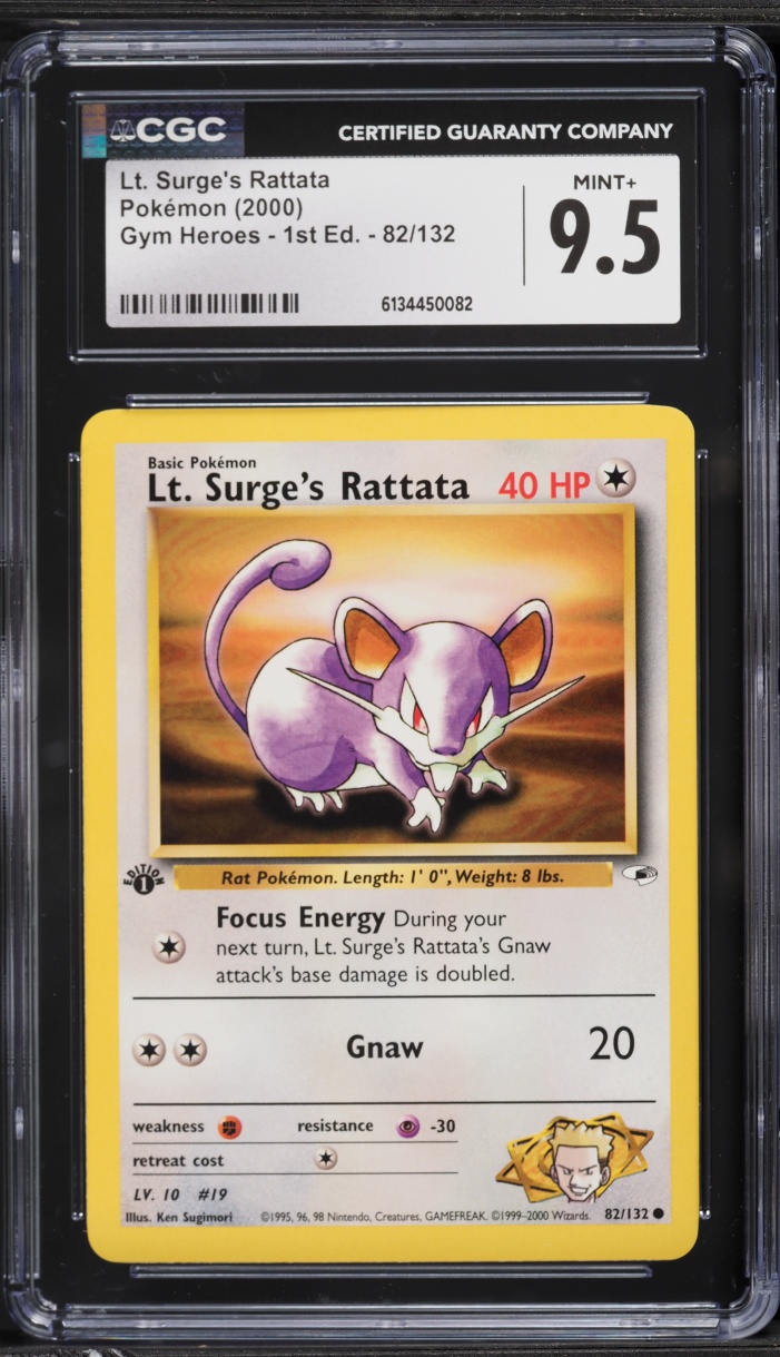 2000 Pokemon Gym Heroes 1st Edition Lt. Surge's Rattata #82 CGC 9.5 MINT+
