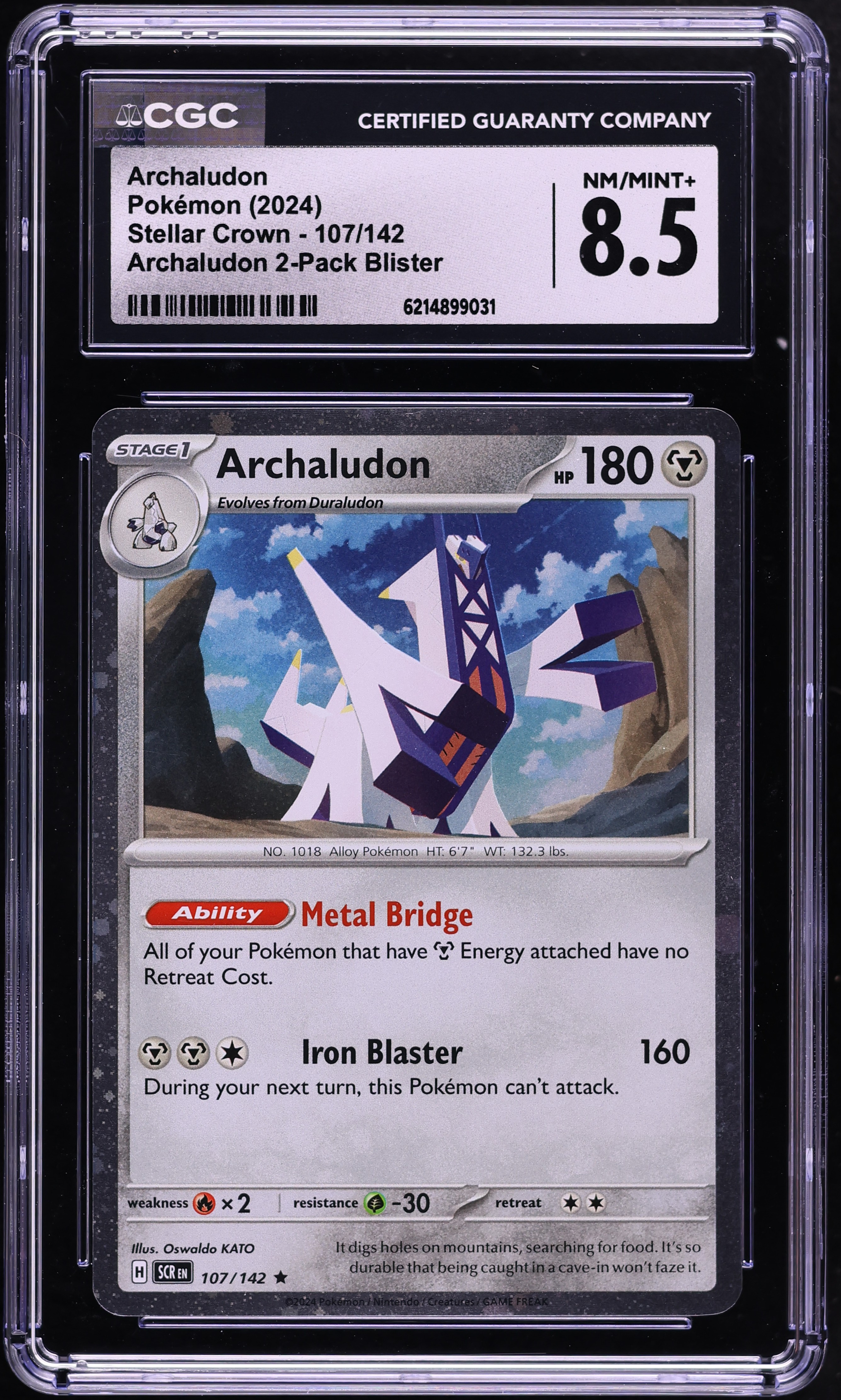 2024 Pokemon Scarlet & Violet Promo Stellar Crown Holo Archaludon #107 CGC 8.5 NM-MT+