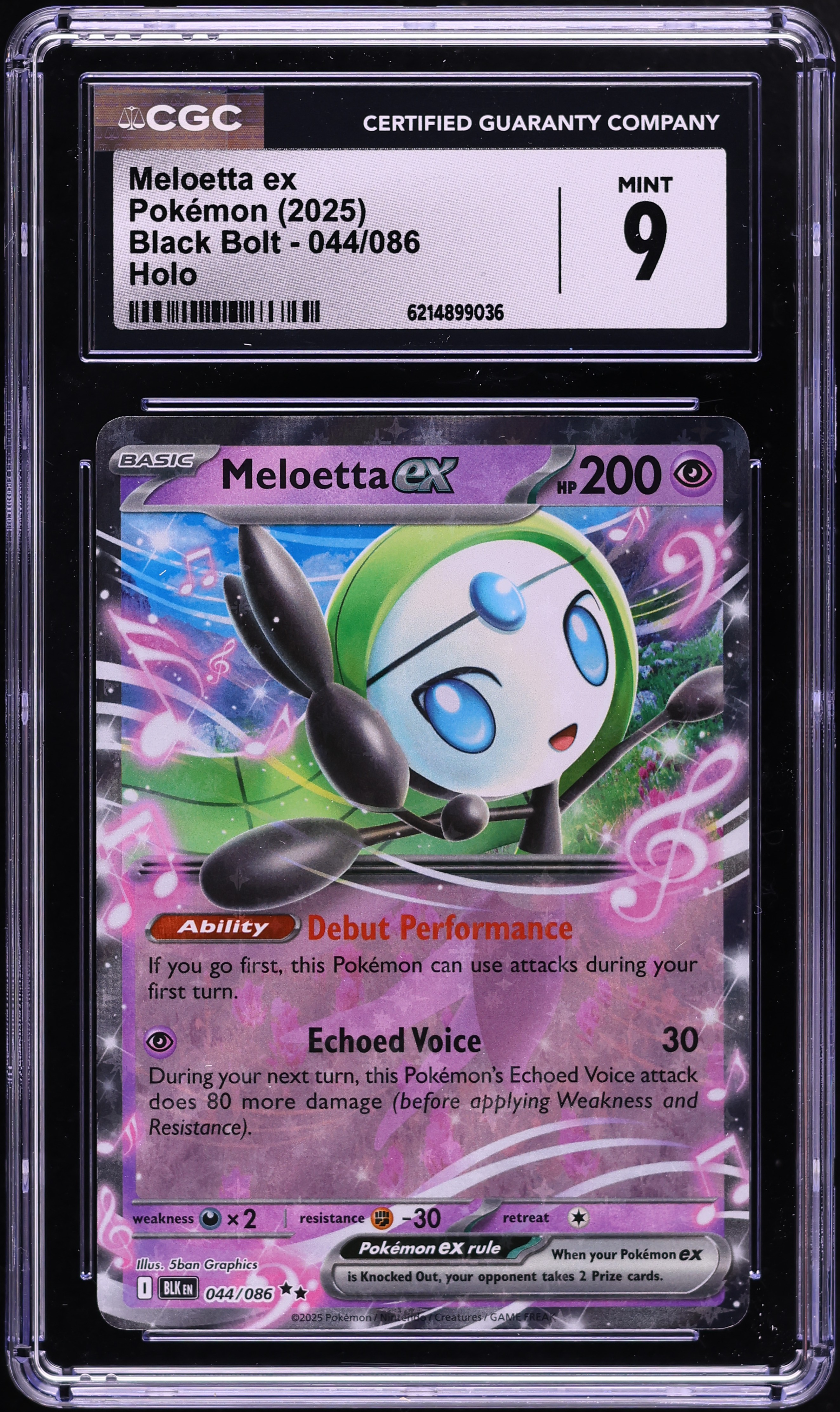 2025 Pokemon Scarlet & Violet Black Bolt Holo Meloetta Ex #44 CGC 9 MINT