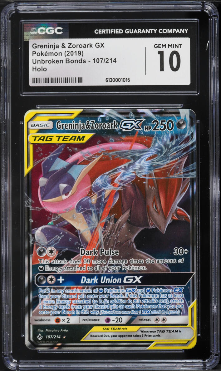 2019 Pokemon Sun & Moon Unbroken Bonds Holo Greninja & Zoroark GX #107 CGC 10 GEM MINT