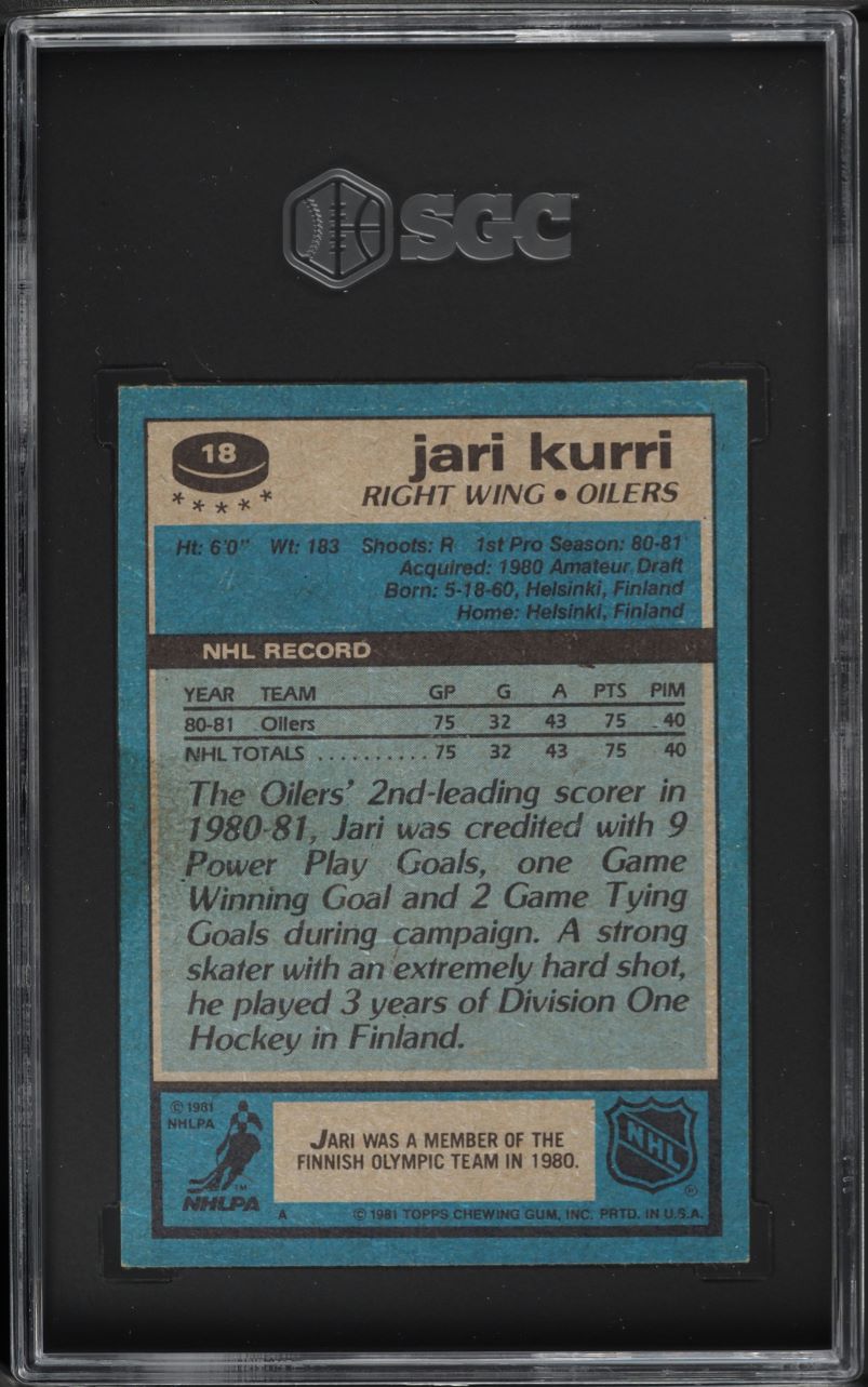 1981 Topps Hockey Jari Kurri ROOKIE #18 SGC 6.5 EXMT+
