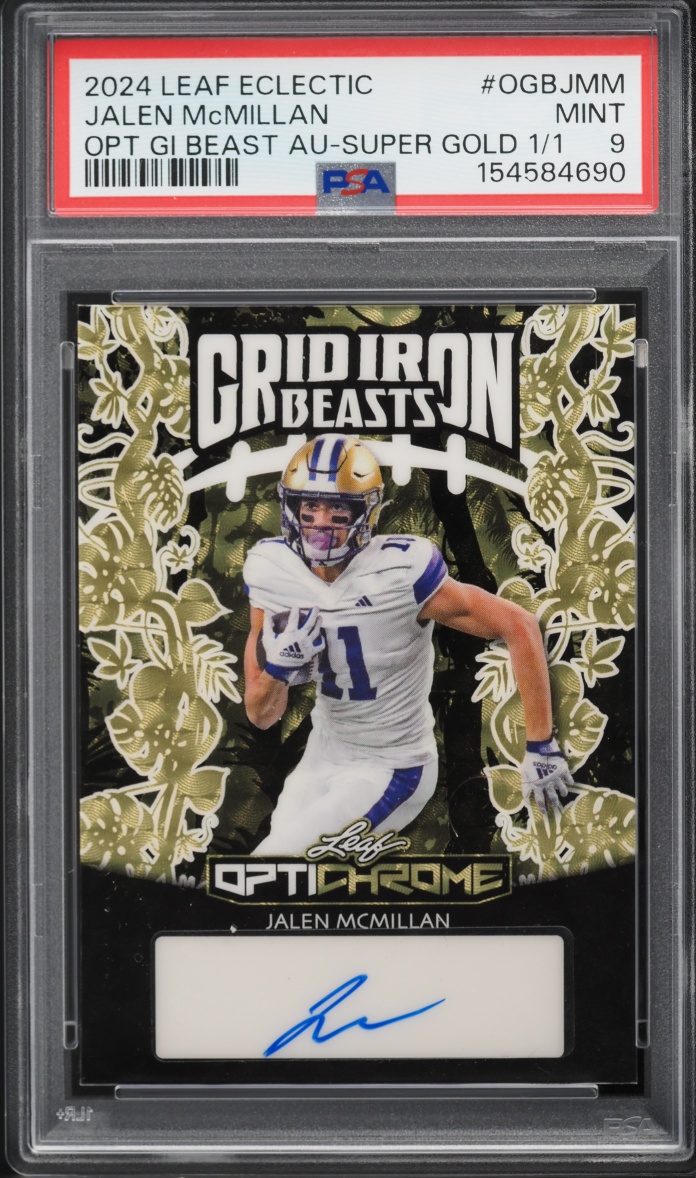 2024 Leaf Eclectic Optichrome Gridiron Beasts Super Gold Jalen McMillan ROOKIE AUTO 1/1 PSA 9