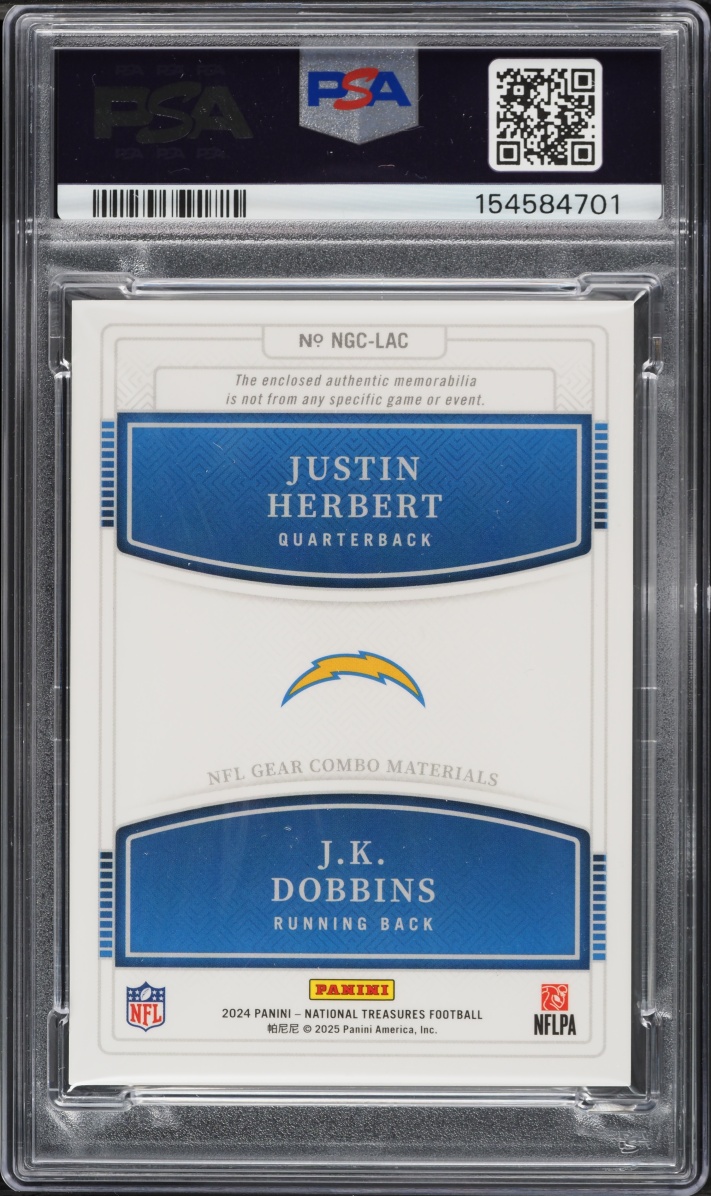 2024 National Treasures NFL Gear Justin Herbert J.K. Dobbins PATCH /99 #NGC-LAC PSA 9 MINT