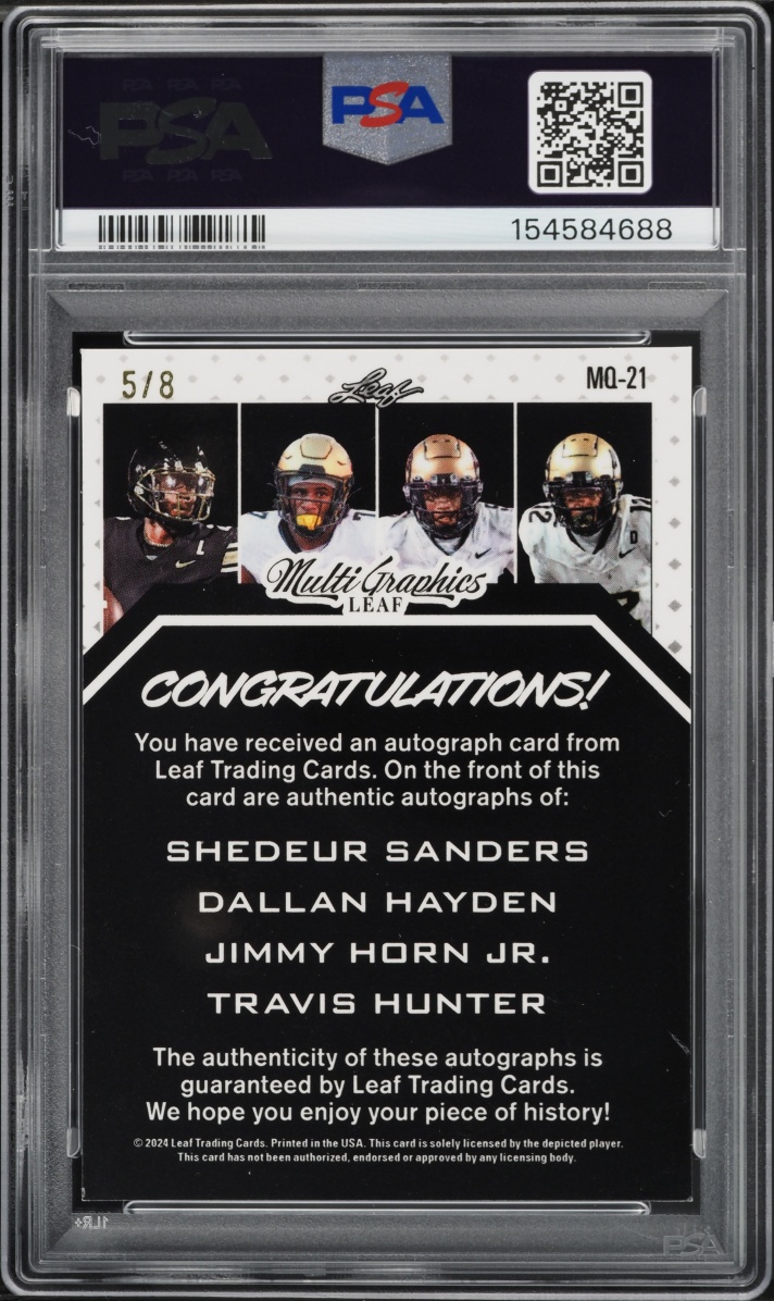 2024 Leaf Eclectic Multigraphics Quartet Blue Travis Hunter Shedeur Sanders RC AUTO /8 PSA 9