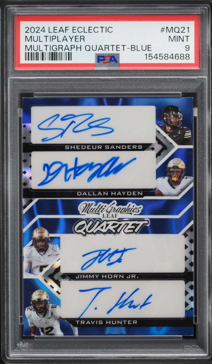 2024 Leaf Eclectic Multigraphics Quartet Blue Travis Hunter Shedeur Sanders RC AUTO /8 PSA 9