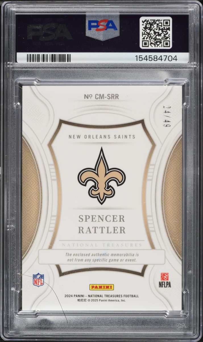 2024 National Treasures Century Materials Gold Spencer Rattler ROOKIE PATCH /49 #CM-SRR PSA 9