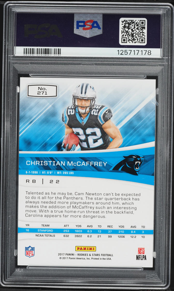 2017 Panini Rookies & Stars Christian McCaffrey ROOKIE #271 PSA 9 MINT