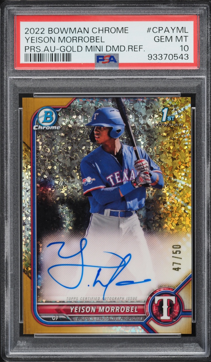 2022 Bowman Chrome Gold Mini Diamond Refractor Yeison Morrobel PROSPECT AUTO /50 PSA 10 GEM