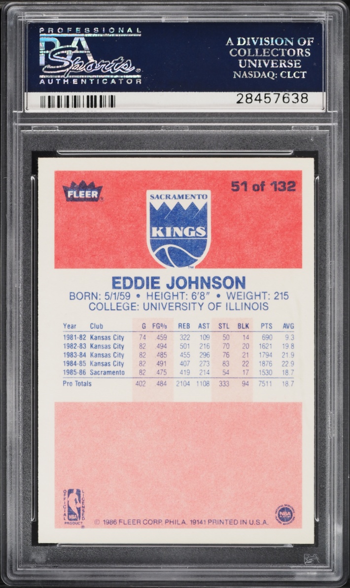 1986 Fleer Basketball Eddie Johnson #51 PSA 9 MINT
