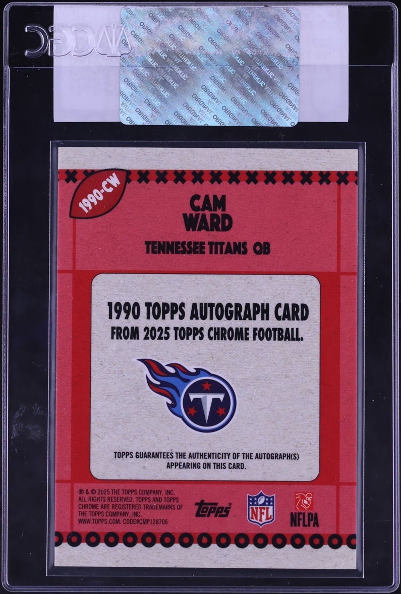 2025 Topps Chrome Sapphire '90 Padparadscha Cam Ward ROOKIE AUTO 1/1 #1990-CW CGC AUTH