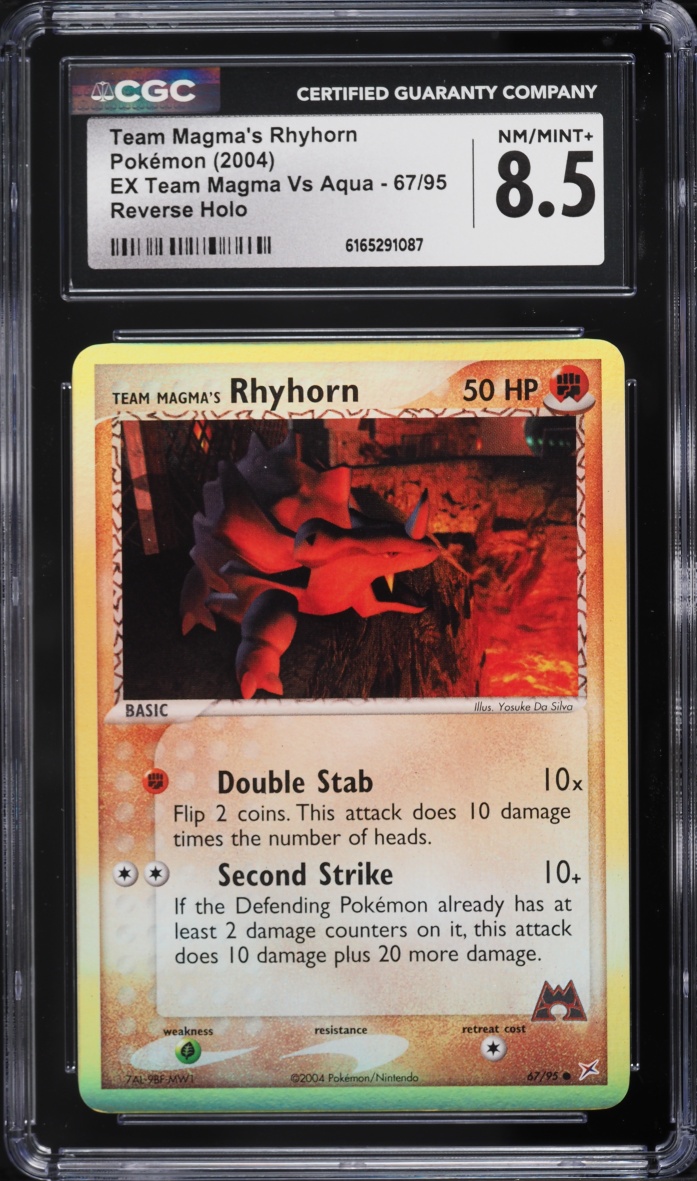2004 Pokemon EX Team Magma Vs Aqua Reverse Holo Team Magma's Rhyhorn #67 CGC 8.5 NM-MT+