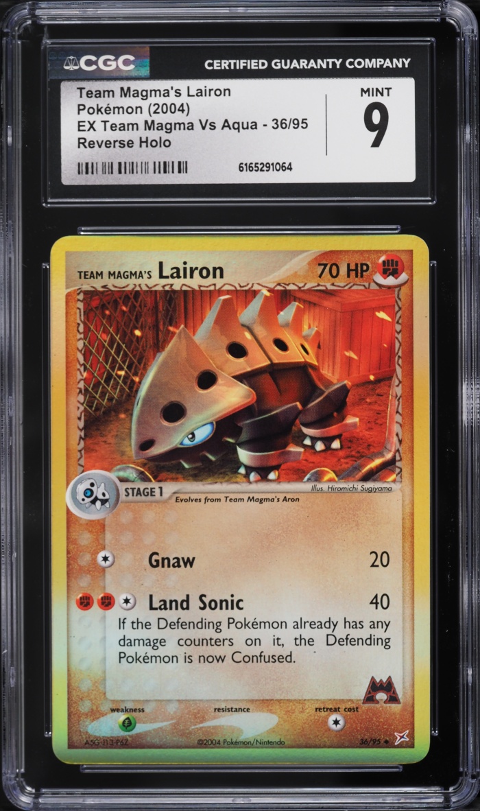 2004 Pokemon EX Team Magma Vs Aqua Reverse Holo Team Magma's Lairon #36 CGC 9 MINT