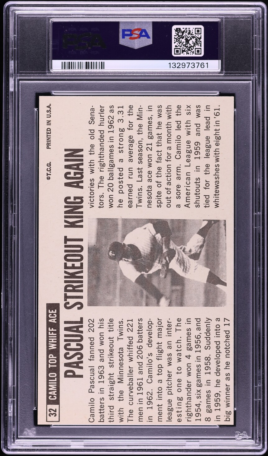 1964 Topps Giants Camilo Pascual #32 PSA 7 NRMT