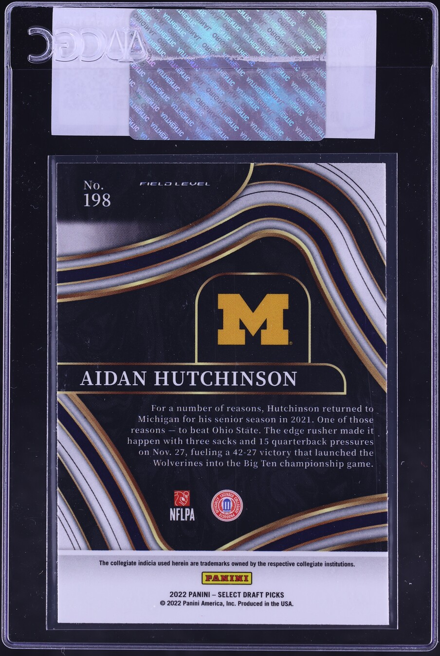 2022 Select Draft Picks Field Level Aidan Hutchinson ROOKIE #198 CGC AUTH