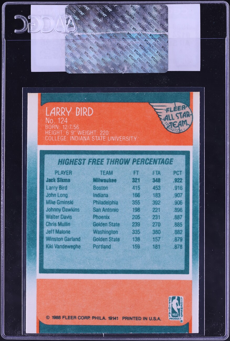 1988 Fleer Basketball Larry Bird ALL STAR #124 CGC AUTH